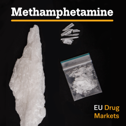 european drug markets report: methamphetamine. Photo of methamphetamineon black background